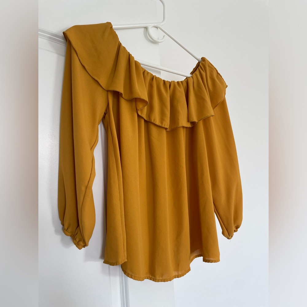 Mittoshop: Mustard Off the Shoulder Ruffle blouse - Picture 2 of 7